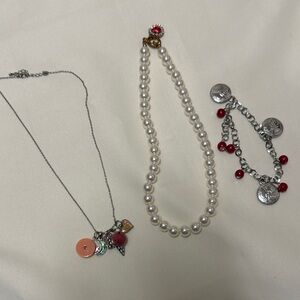 Vintage Elegant Pearl and Silver Charm Necklace Set 3 pieces #766